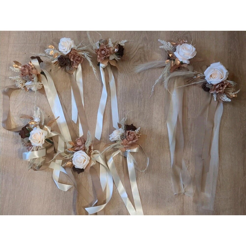 Set Of 8 Lings Moments Pew/Aisle Chair Bows Rust Sepia